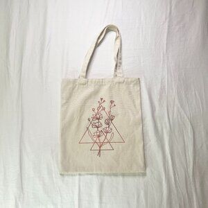 Canvas Floral Botanical Tote Bag, Beige with Bronzy Ombré